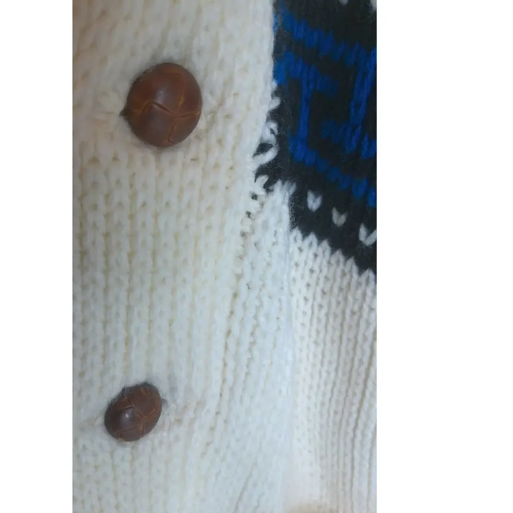 Vintage Heavy Chunky Hand Knit Cardigan Shawl Collar Greek Key Pattern L/XL - Picture 3 of 11